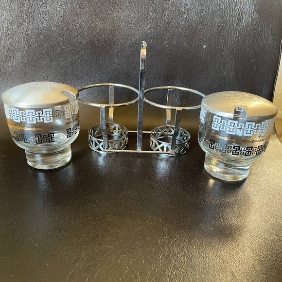 Vintage Libbey MCM Chrome Condiment Set: Glass Jars w/ Aluminum Lids - Picture 6 of 8